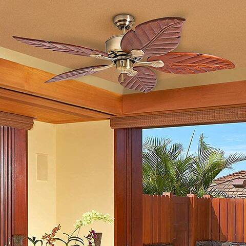 Honeywell Willow View Brass Tropical Ceiling Fan, Hand Carved Blades - 52-inch