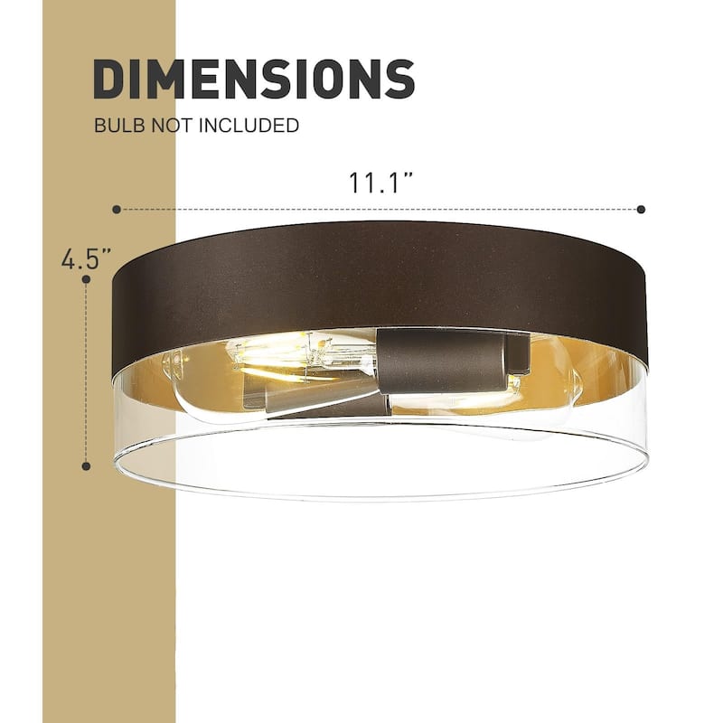 2-Light 11 Inch Ceiling Light with Clear Glass Shade