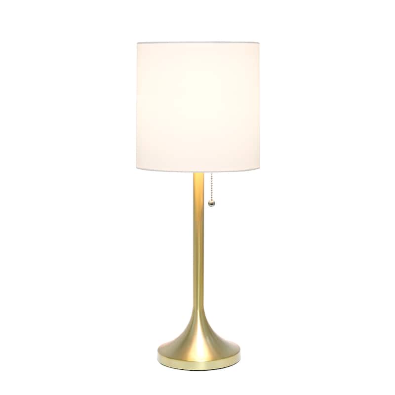 21.25" Modern Glam Metal Table Lamp with Silk Shade and Pull-Chain Switch for Bedroom or Living Room - 8"L x 8"W x 21.25"H