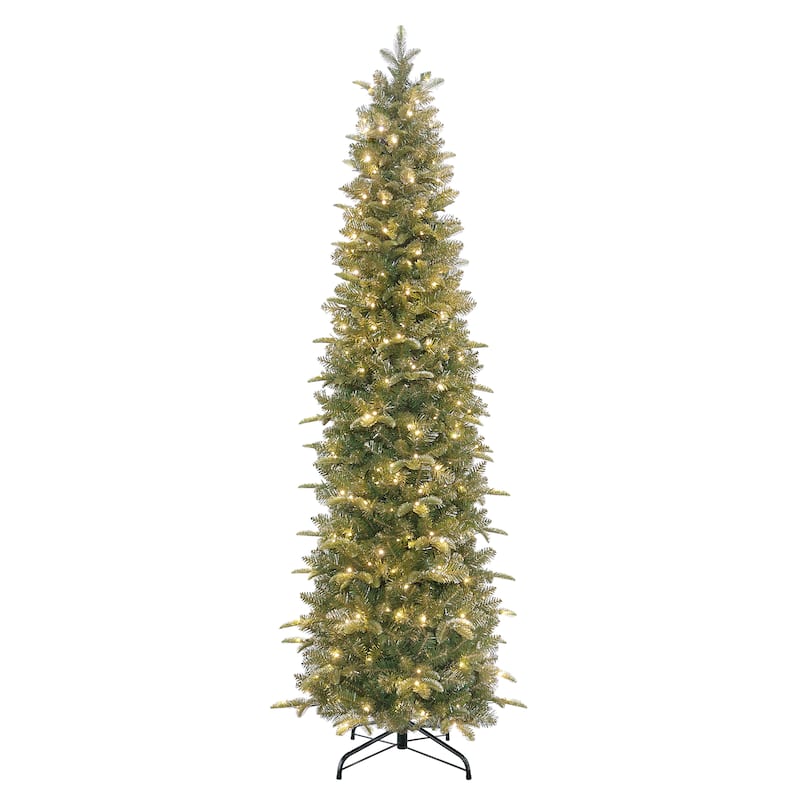 Puleo International 7.5' Pre-Lit Artificial Yardley Spruce Pencil Tree with 350 Dual-Color LED Lights