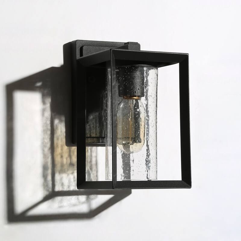 Modern Black Outdoor Lantern Cubic Wall Sconce, 1-Light Modern Wall Lantern Sconce - L 5"x W 6.5"x H 9"