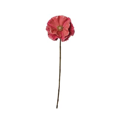 18" Pink and Brown Poppy Flower Artificial Christmas Stem - 18