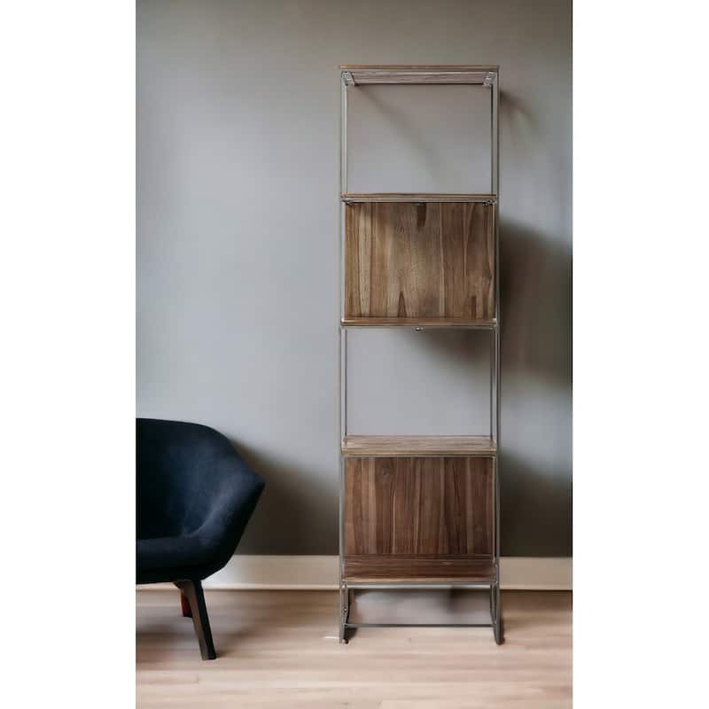 HomeRoots Brown Wood And Silver Metal Frame With 4 Shelf Shelving Unit - Brown