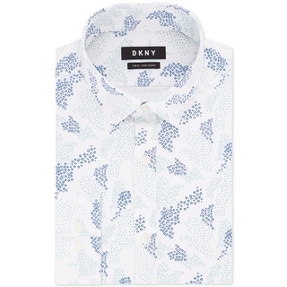 dkny slim fit stretch dress shirt DKNY Men's Geometric Printed Slim Fit Stretch Dress Shirt Blue Size 17 -  Bed Bath & Beyond