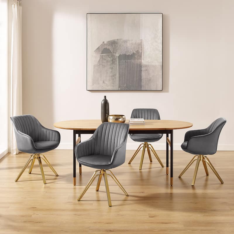 Art Leon Set of 2 Velvet Swivel Dining Chair with Golden Legs