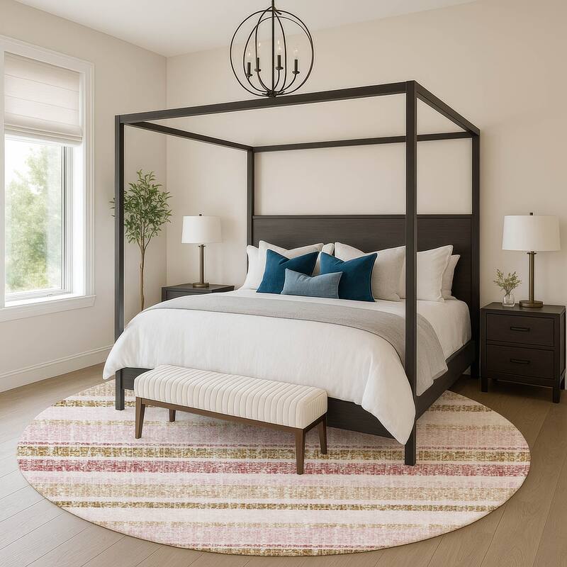 Premium Washable Super Soft Vintage Stripe Mayfield Rug - Pink - 8' x 8'