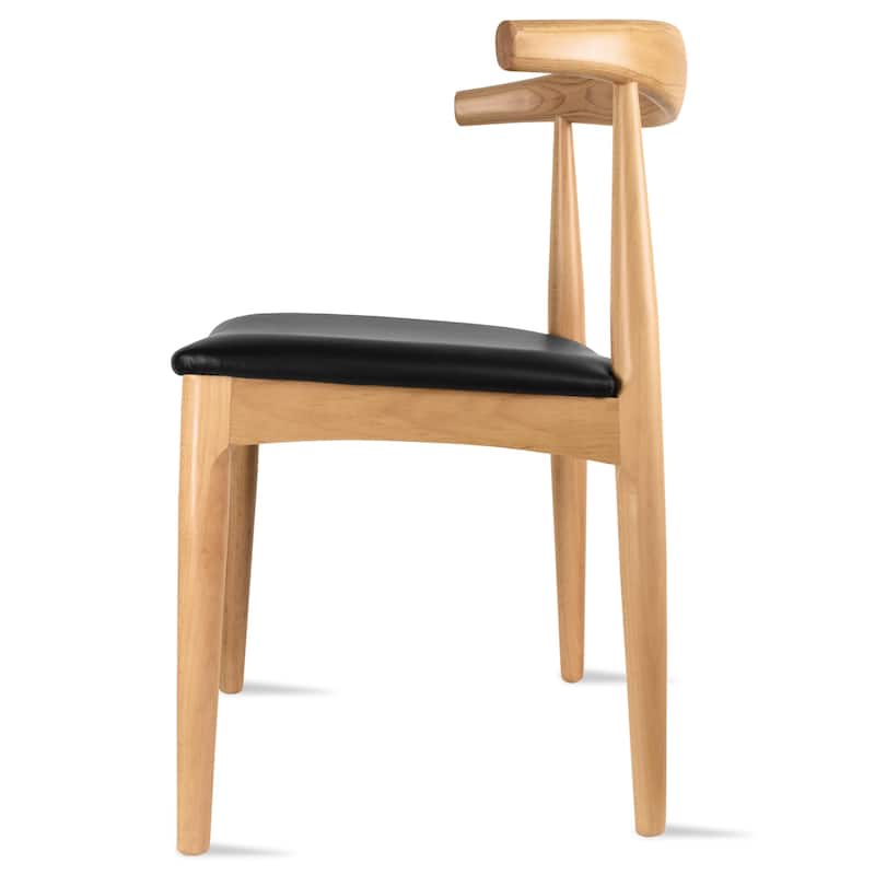 Natural Solid Wood Dining Elbow Chairs With PU Leather or Beige Fabric Cushion Seat And Oak Frame
