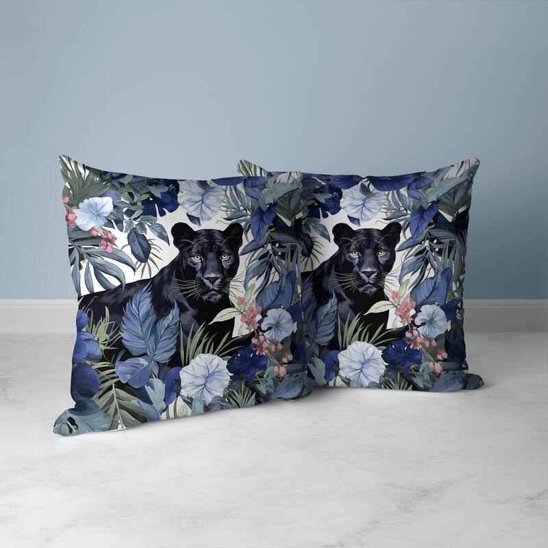 Panther Tropic Twilight Faux Suede Reversible Throw Pillow Blue and Black