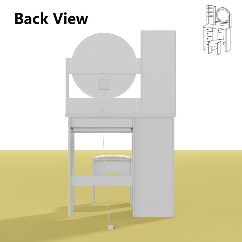 31.5'' W Makeup Vanity Set with Stool and Mirror LED Light Dressr