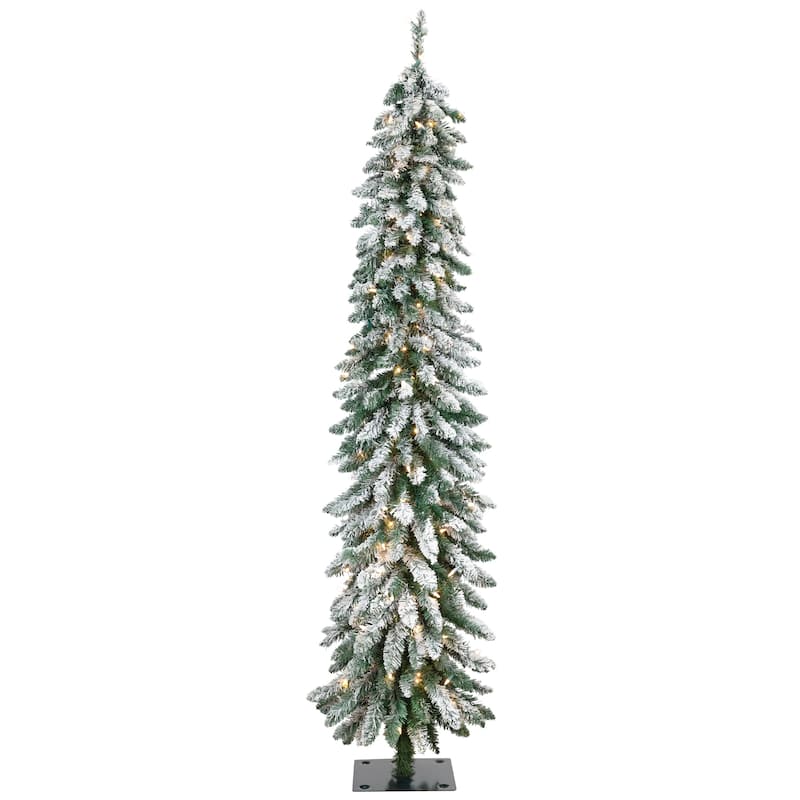 Pre-Lit Pencil Flocked Alpine Artificial Christmas Tree - 6' - Clear Lights - 6 Foot