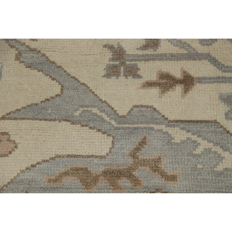Beige Floral Oushak Indian Area Rug Hand-Knotted Wool Carpet - 8'1" x 9'10"