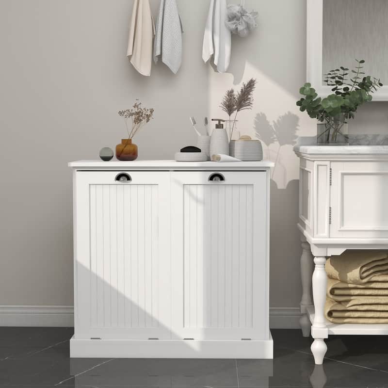 Two-Compartment Cabinet Tilt-Out Laundry Sorter