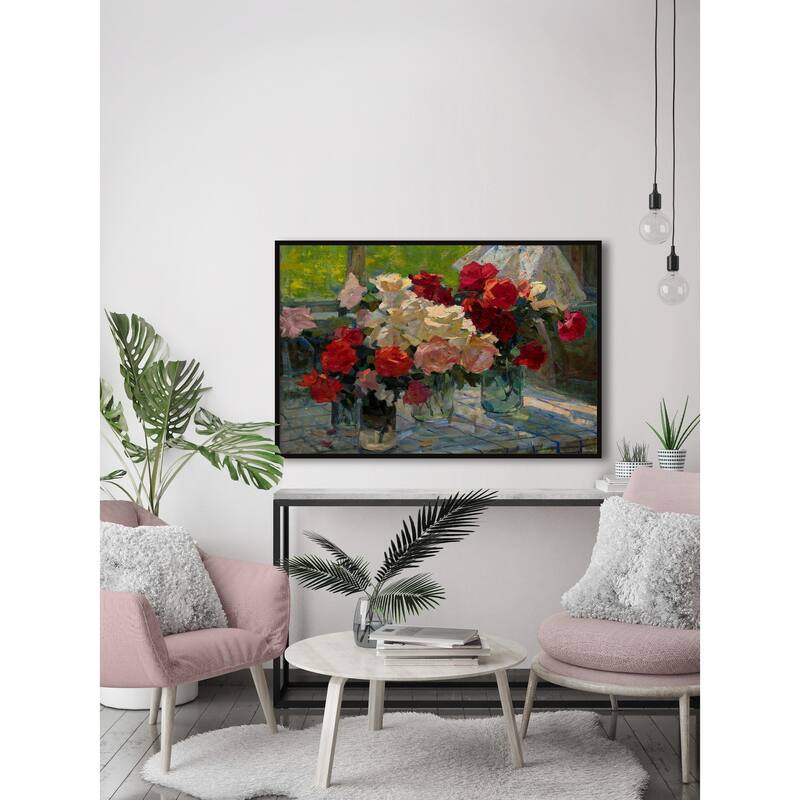 Fresh Flower Bouquet Floater Framed Print on Canvas