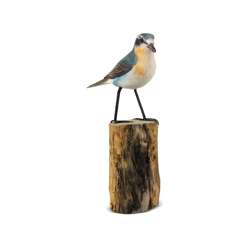 Wooden Hand Carved Wheatear Bird Statue Figurine Sculpture Art Decorative Home Decor Accent Gift Handcrafted Decoration Handmade