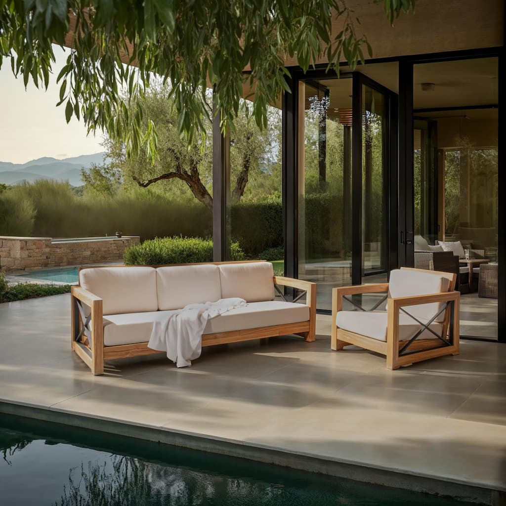 SAFAVIEH Outdoor Living Andros Teak Patio Sofa
