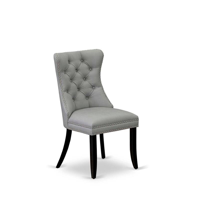 Parson Dining Chairs Set of 2 - Light Gray Faux Leather Padded Chairs with Nailhead Trim