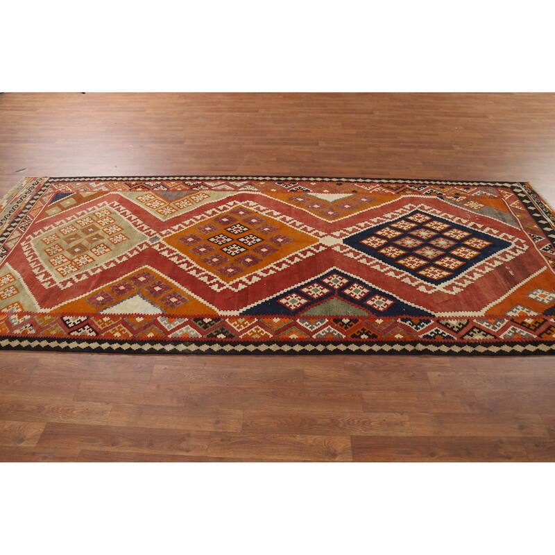 Kilim Qashqai Persian Vintage Rug Hand-Knotted Tribal Wool Carpet - 4'6"x 10'8"