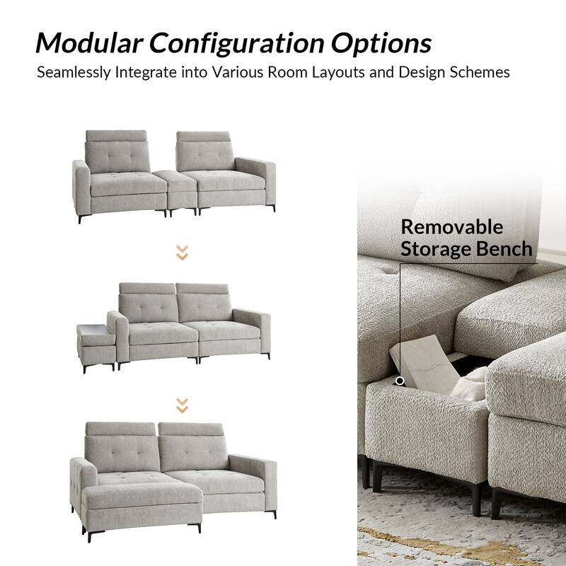Friedrich Modern Storage Button-tufted Sectional Sofa with Adjustable Seating Depth and Metal Legs by HULALA HOME