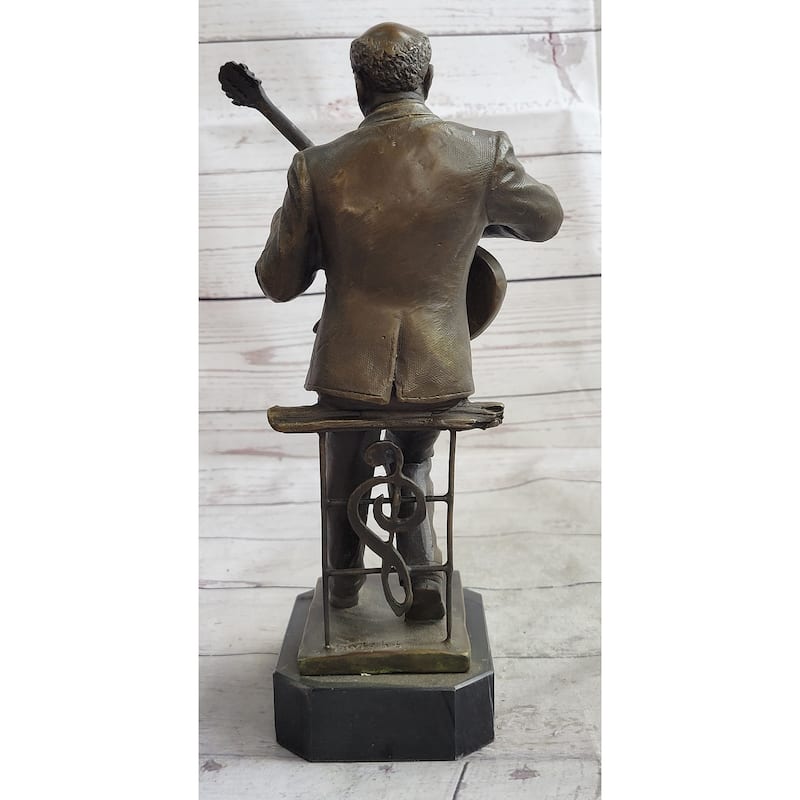 African American Black Folk Musician Playing Guitar Bronze Sculpture Statue Figure Art
