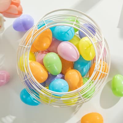 Glitzhome 60/90 Pack Easter Plastic Fillable Eggs in 6 Colors Hanging Decoration