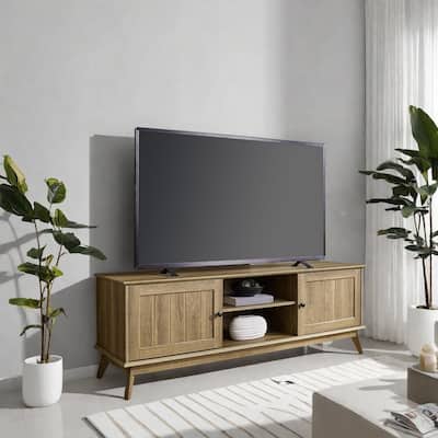 Newport Modern TV Stand Golden Oak Media Console Entertainment Center for Living Room, Stylish Storage Cabinet with Shelves