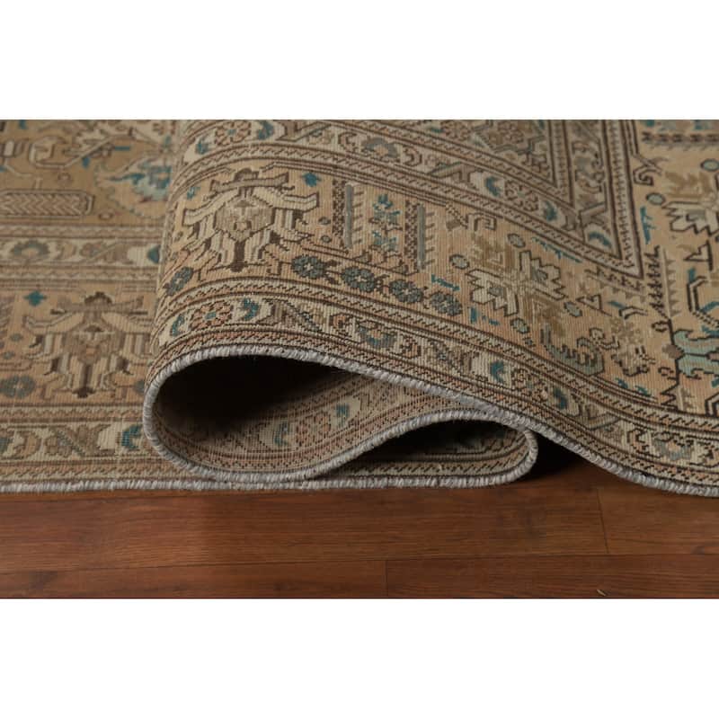 Geometric Tabriz Persian Area Rug Handmade Brown Wool Carpet - 8'2"x 11'9"