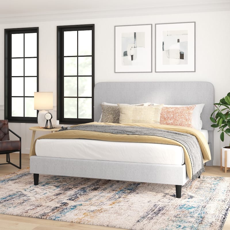 Platform Bed with Headboard - No Foundation Needed - Light Grey - King