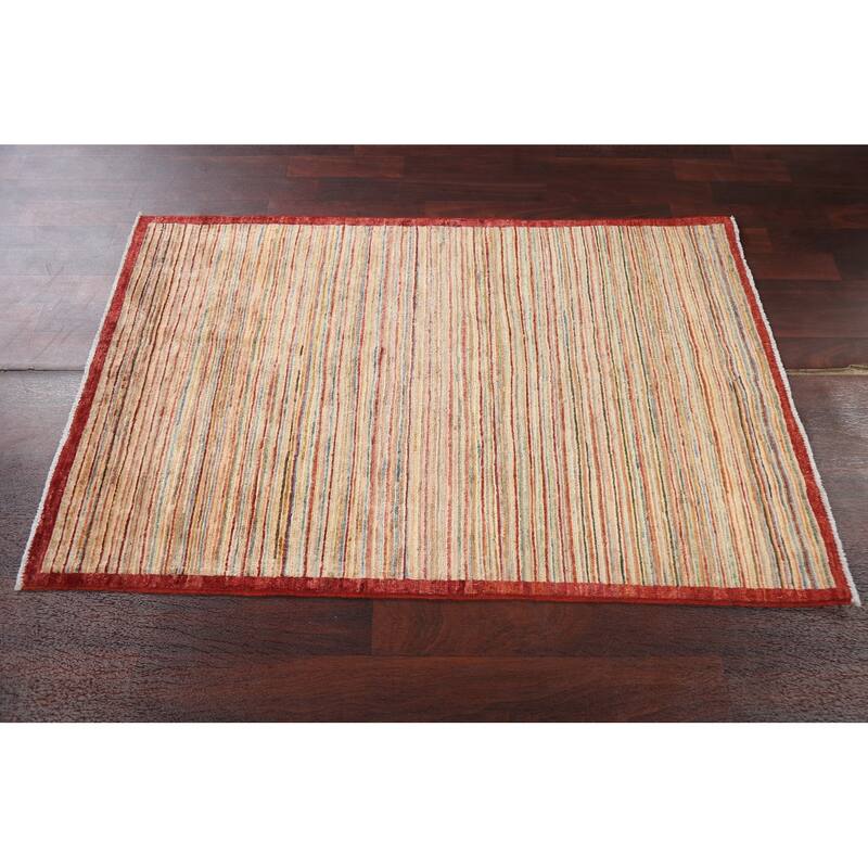 Modern Striped Gabbeh Kashkoli Wool Area Rug Hand-knotted Foyer Carpet - 3'1" x 4'10"