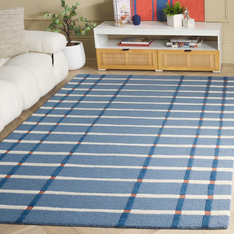 SAFAVIEH Handmade Genre Cvjatka Striped Wool Rug - 4' x 6' - Blue/Ivory