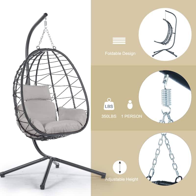 Egg Chair with Stand Indoor Outdoor Swing Chair Patio Wicker Hanging Egg Chair