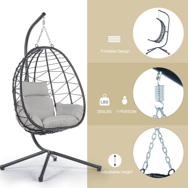 Rattan Hanging Chair with Stand & Cushion