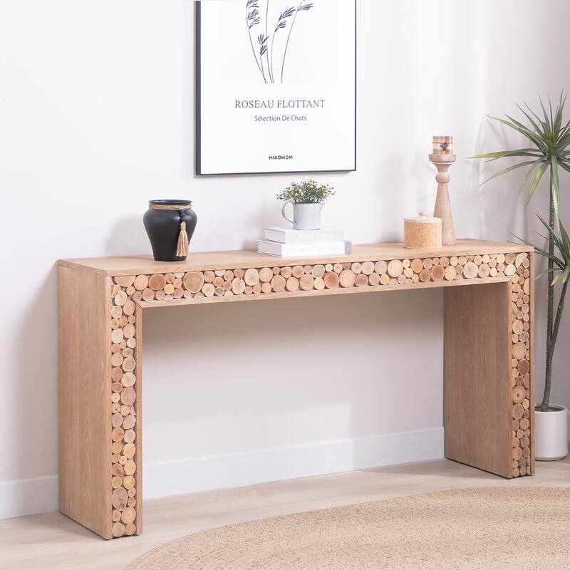 62 inch Rustic Wood Console Table Natural Log Accents Entryway Sofa Table Farmhouse Style