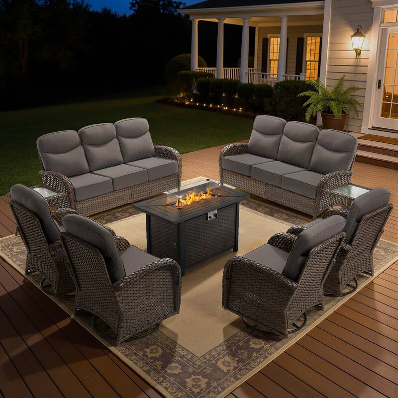 Meyreso 9-Piece Wicker Outdoor Patio Fire Pit Sofa Set with 6-Inch Thick Cushions