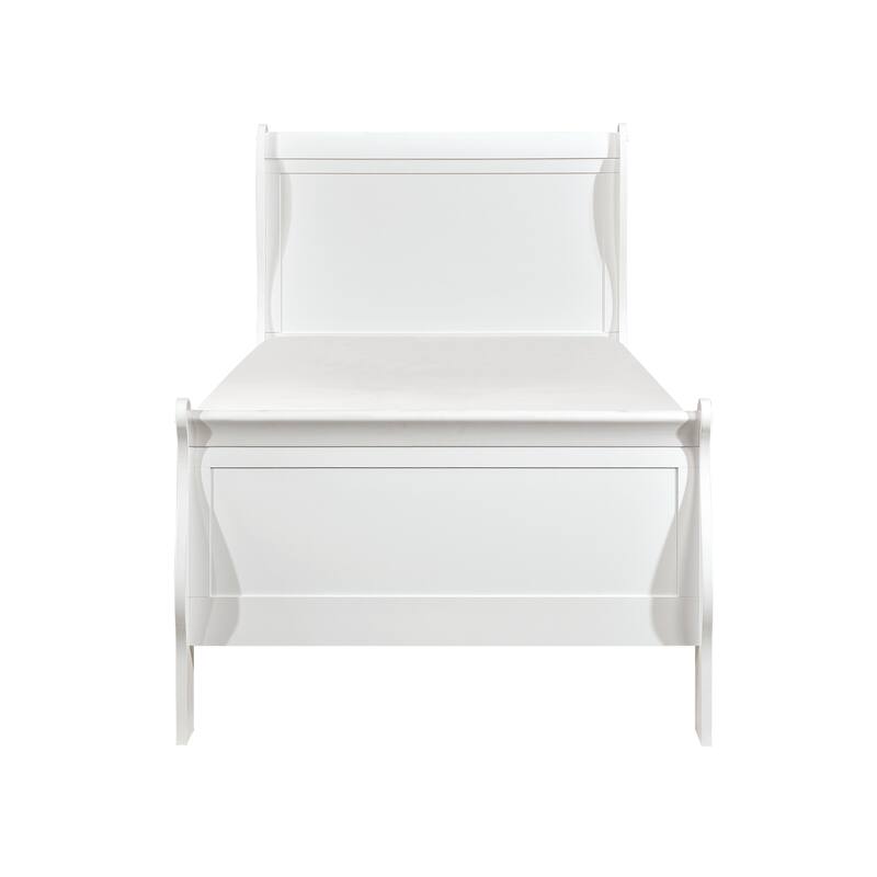 Classic Twin Size Sleigh Bed in White Finish with Louis Philippe Style