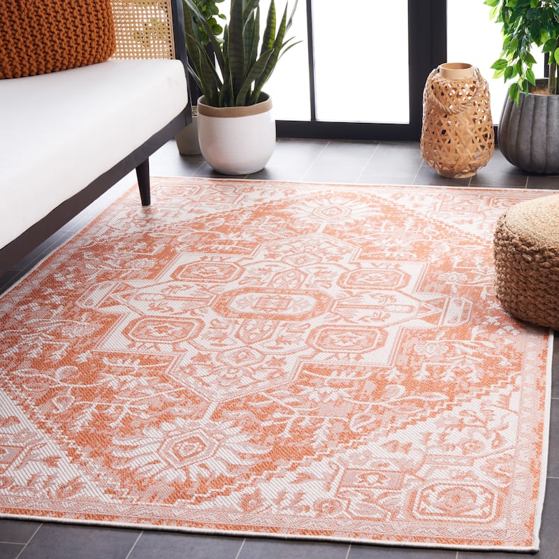 SAFAVIEH Bermuda Fazilet Geometric Indoor/Outdoor Waterproof Rug - 9' x 12' - Rust/Ivory