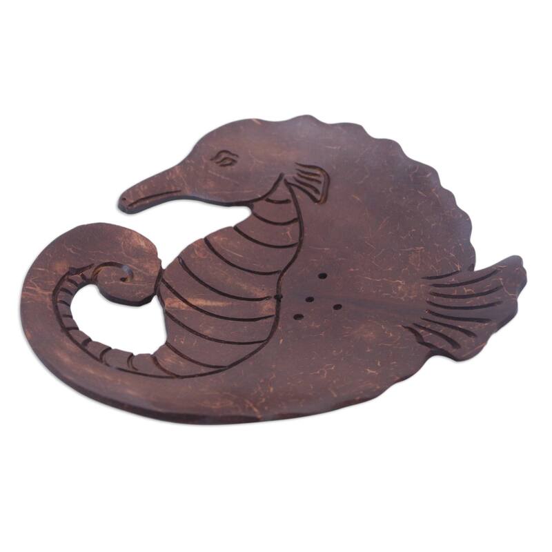 Novica Handmade Serene Seahorse Coconut Shell Soap Dish - Brown