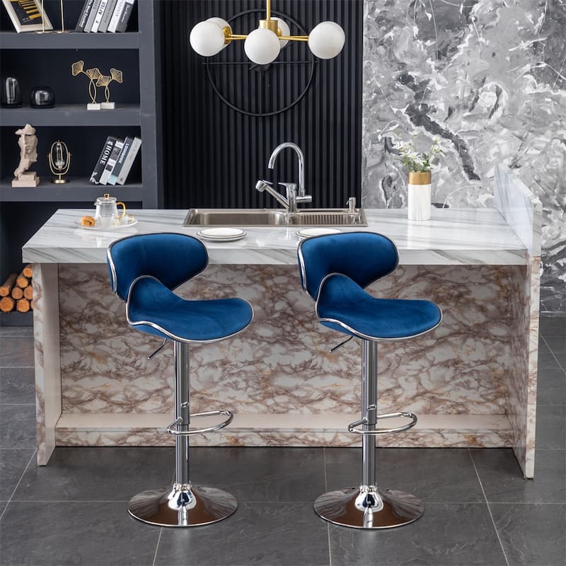 Velvet Upholstered Adjustable Swivel Barstool (Set of 2)