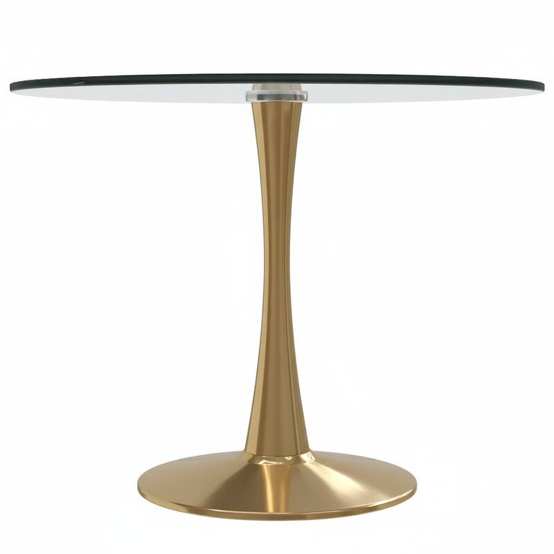 Bristol Round Dining Table with Glass Top and Steel Pedestal Base for Kitchen and Dining Room