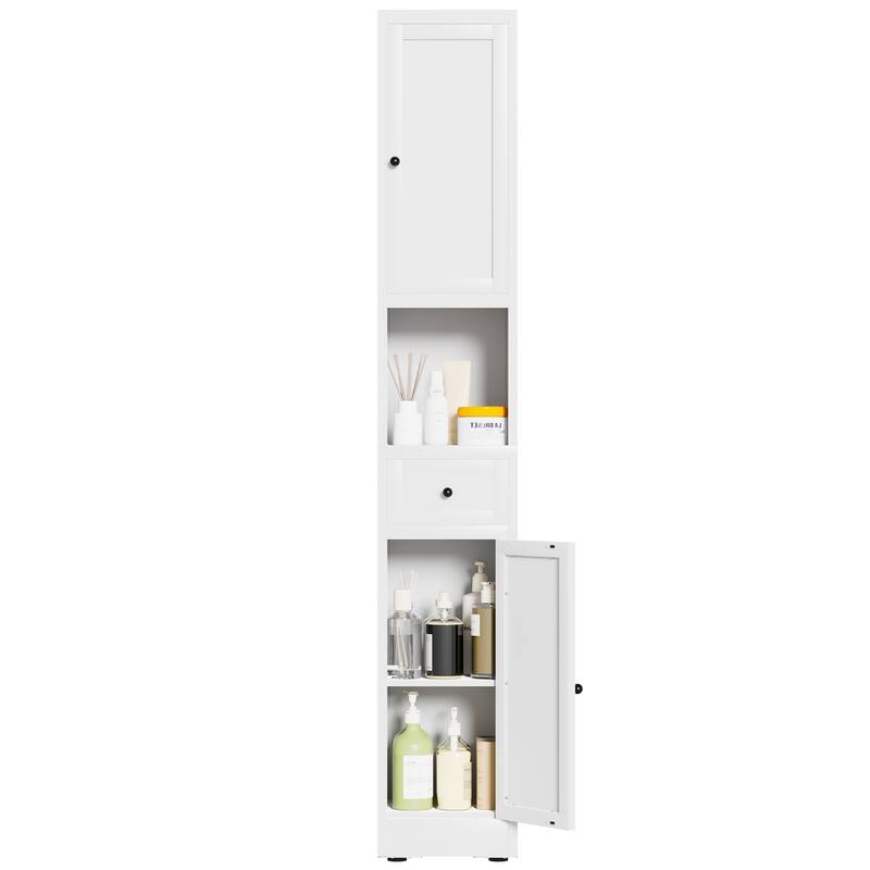 71 Inch Tall Bathroom Storage Cabinet, 5-Tier Narrow Metal Cabinet with 2 Doors & Adjustable Shelves, Freestanding Cabinet