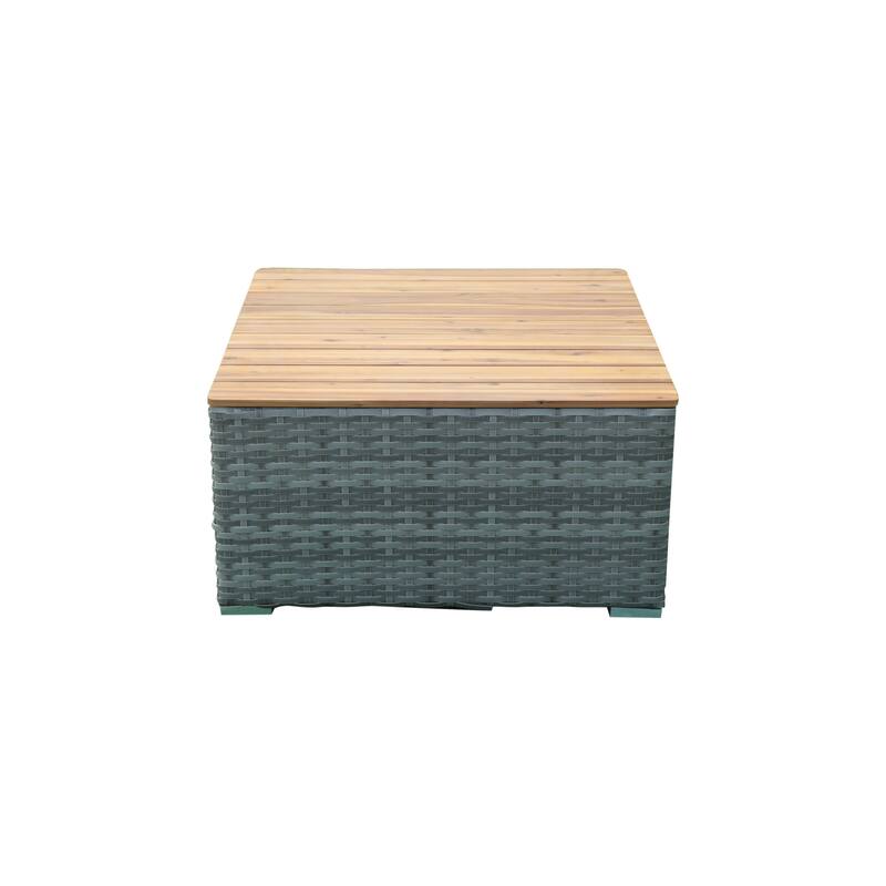 Miami Light Gray Wicker / Rattan Coffee Table with Wood Top