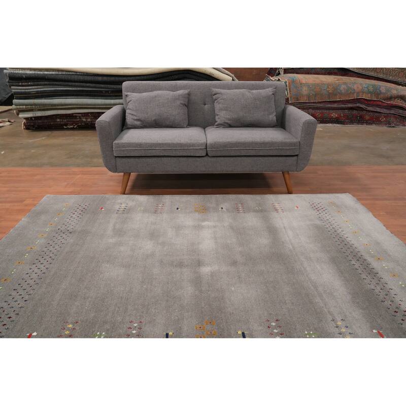 Hand Knotted Oriental 100% Wool Carpet Tribal Animal Pictorial Greys & Charcoal Gabbeh Area Rug - 8' 0'' X 6' 0''