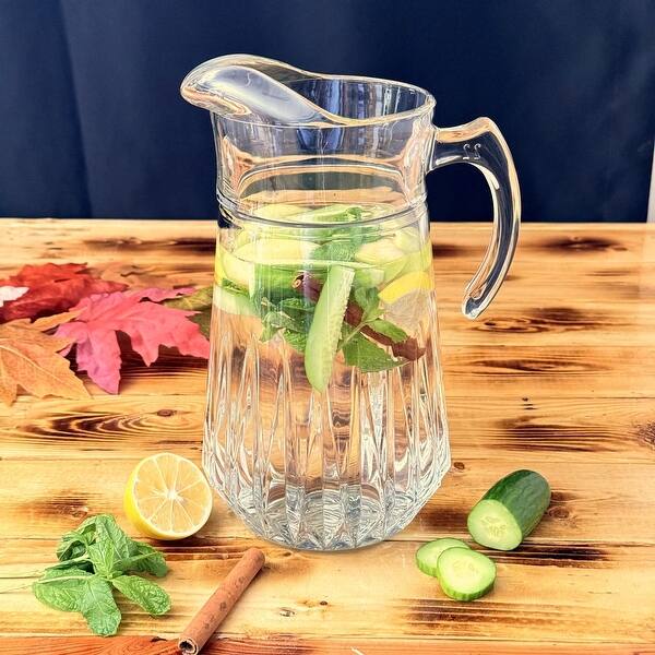 Stylish 75 oz Cristalline Glass Pitcher - Sharp Diamond Cut, Lead-Free, Ideal for Serving Cold & Hot Beverages - Clear
