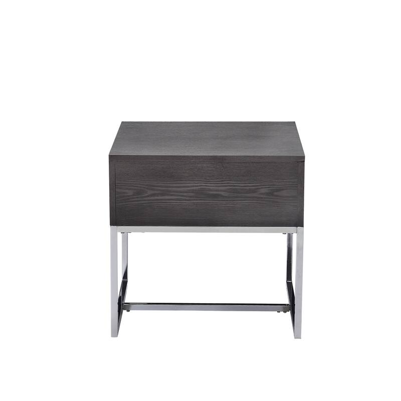 22 in. Gray and Silver Rectangle Wood End Table with Storage Drawer for Convenience
