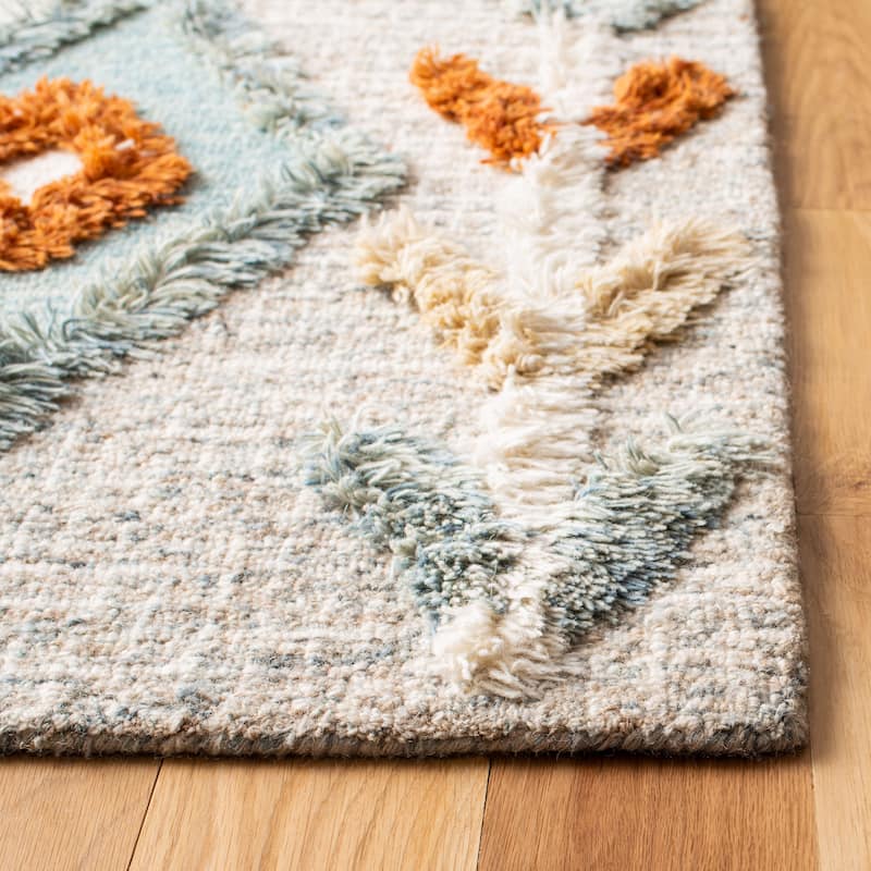 SAFAVIEH Handmade Kenya Dorkas Modern Wool Rug - 7' Square - Grey/Blue - Square