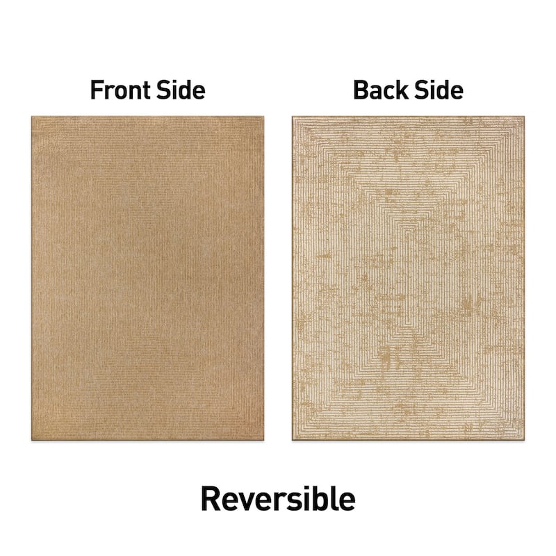 Distressed Frame Reversible Jute-Look Indoor/Outdoor Rug Reversible, Easy-Care Indoor/Outdoor Rug with Natural Fiber Look