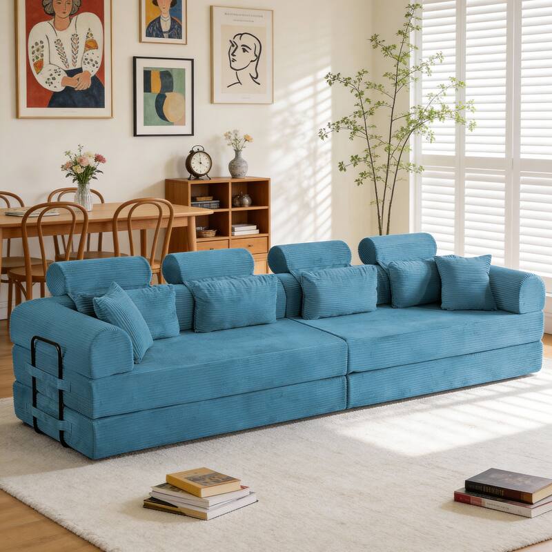 Oversized Convertible Sleeper Sofa Bed, L Shape Modular Sectional Cloud Sofa with Fixed-Shape Frame, Boneless Couch with Pillow