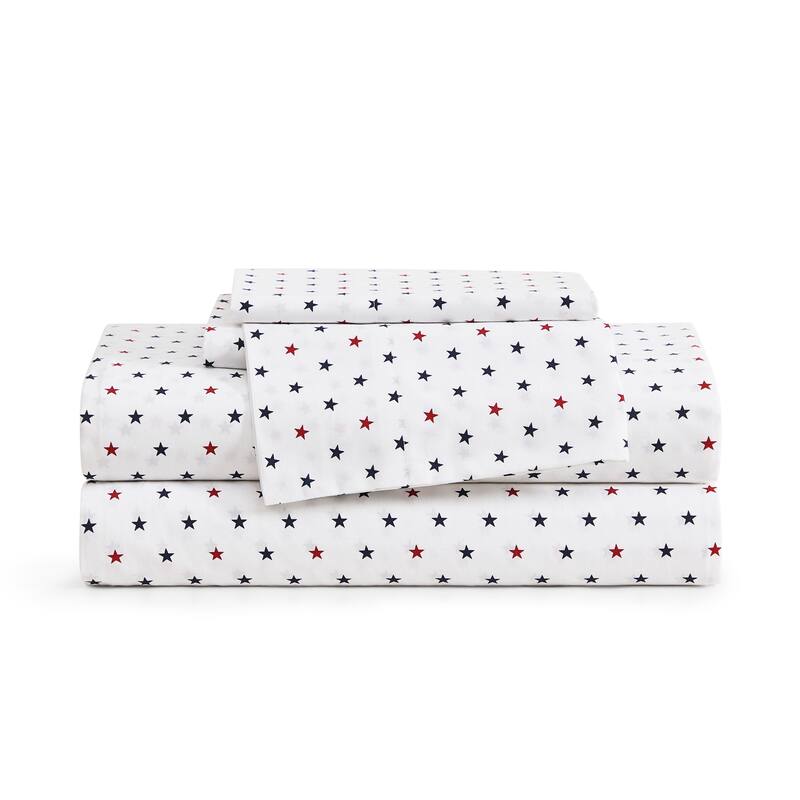 Tommy Hilfiger Printed Cotton Percale Sheet Set - Daystar Blue - Twin