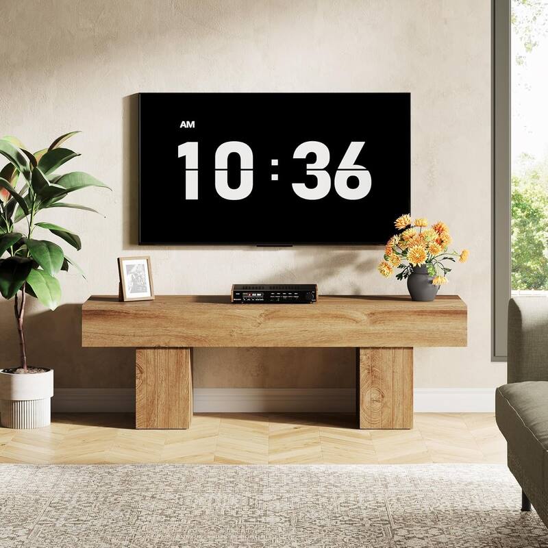 55" Farmhouse Entertainment Center TV Stand for TVs up to 65 Inch - 17.7" H × 55.11" W × 13.7" D - Brown