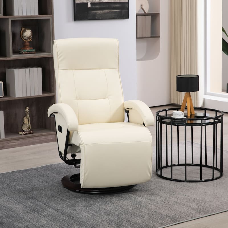 HOMCOM PU Recliner with Footrest, Lounge Chair with 135° Adjustable Backrest, Swivel Wood Base - Cream White