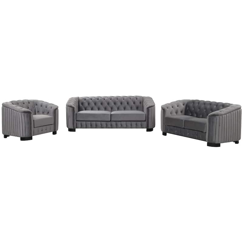 Roomfitters Modern 3-Piece Velvet Sofa Set with Rubber Wood Legs Includes Three-Seat Sofa Loveseat and Chair for Living Room